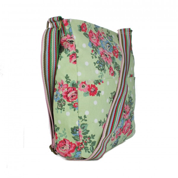 L1104F - Miss Lulu Canvas Square Bag Flower Polka Dot - Green